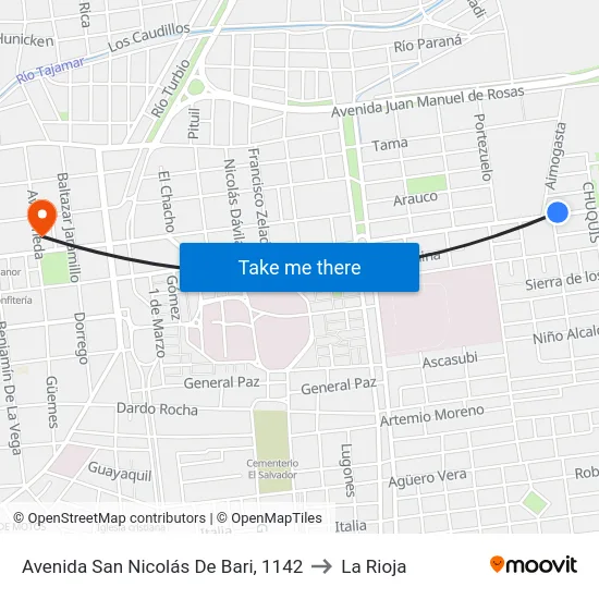 Avenida San Nicolás De Bari, 1142 to La Rioja map