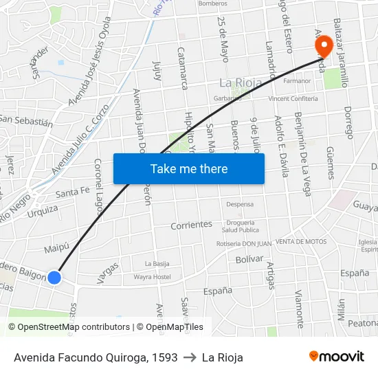Avenida Facundo Quiroga, 1593 to La Rioja map
