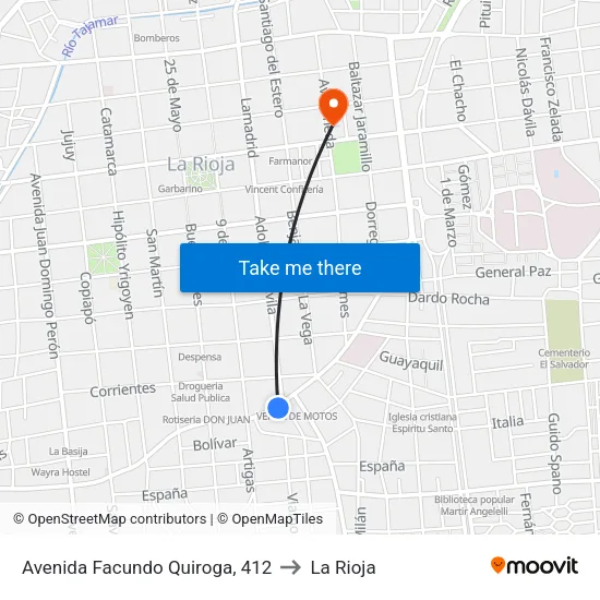 Avenida Facundo Quiroga, 412 to La Rioja map