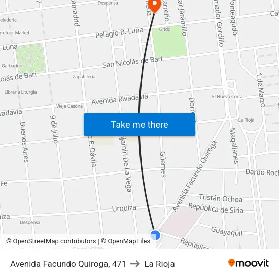 Avenida Facundo Quiroga, 471 to La Rioja map