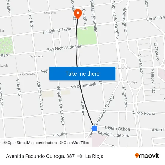 Avenida Facundo Quiroga, 387 to La Rioja map