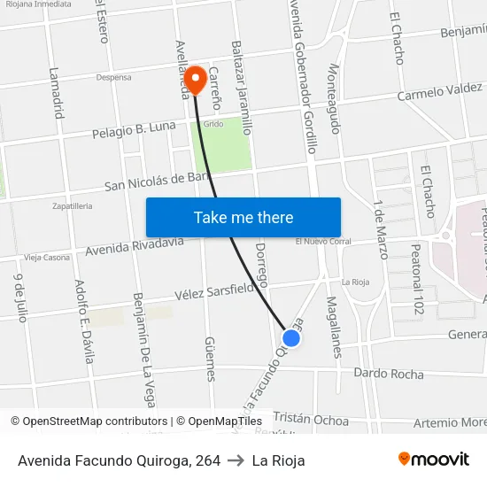 Avenida Facundo Quiroga, 264 to La Rioja map
