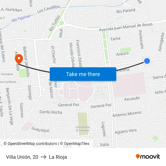 Villa Unión, 20 to La Rioja map