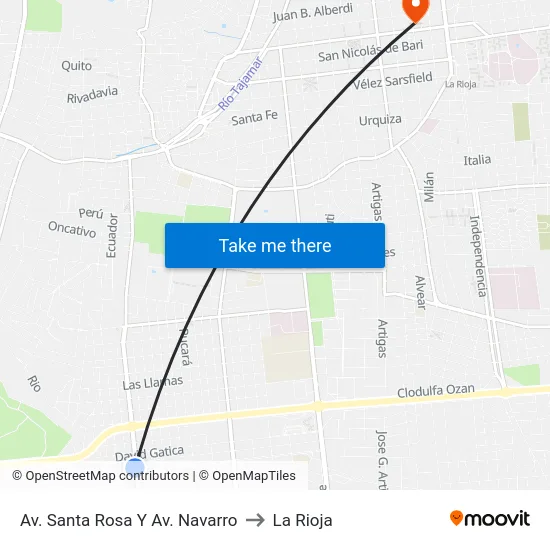 Av. Santa Rosa Y Av. Navarro to La Rioja map