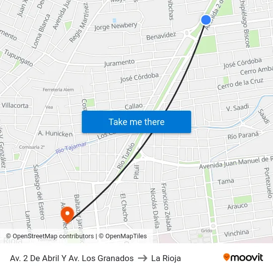 Av. 2 De Abril Y Av. Los Granados to La Rioja map