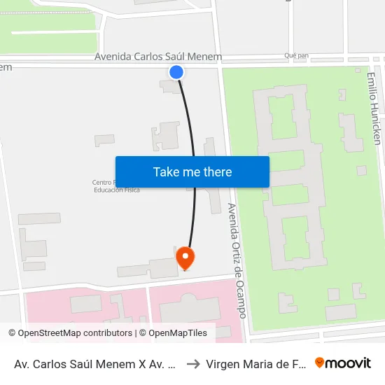 Av. Carlos Saúl Menem X Av. Ocampo to Virgen Maria de Fatima map