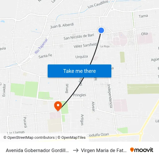 Avenida Gobernador Gordillo, 73 to Virgen Maria de Fatima map