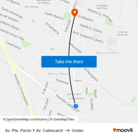 Av. Pte. Perón Y Av. Cablecarril to Undec map