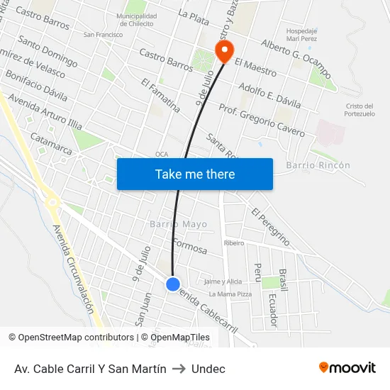 Av. Cable Carril Y San Martín to Undec map