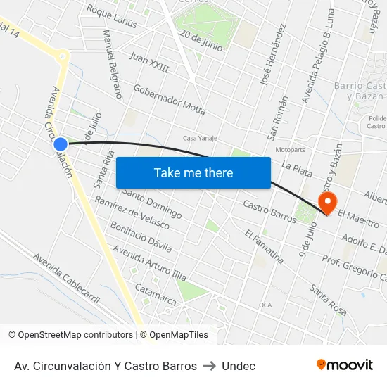 Av. Circunvalación Y Castro Barros to Undec map
