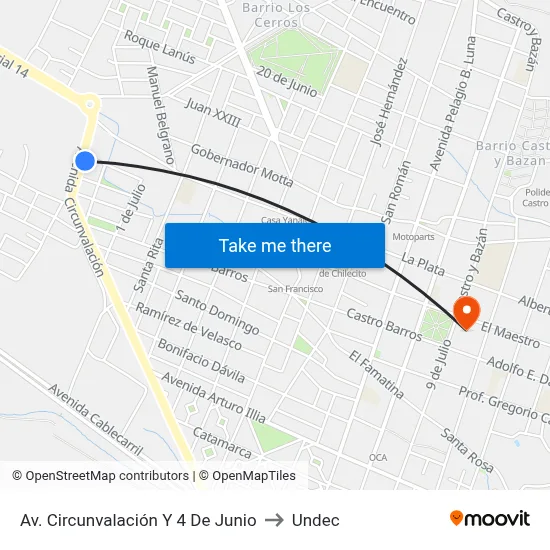 Av. Circunvalación Y 4 De Junio to Undec map