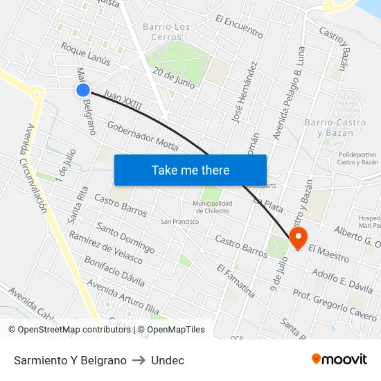 Sarmiento Y Belgrano to Undec map
