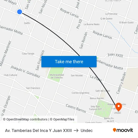 Av. Tamberias Del Inca Y Juan XXIII to Undec map