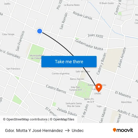 Gdor. Motta Y José Hernández to Undec map
