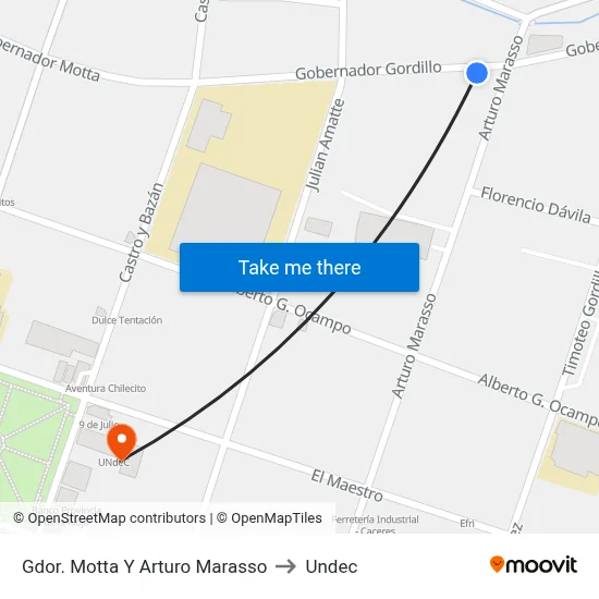 Gdor. Motta Y Arturo Marasso to Undec map