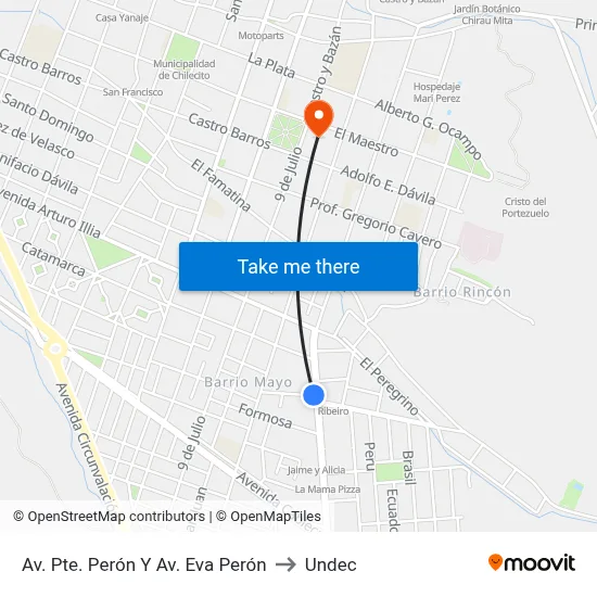 Av. Pte. Perón Y Av. Eva Perón to Undec map