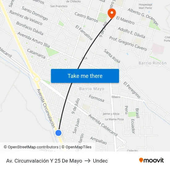 Av. Circunvalación Y 25 De Mayo to Undec map