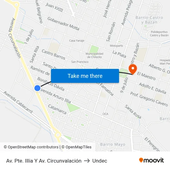 Av. Pte. Illia Y Av. Circunvalación to Undec map