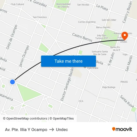 Av. Pte. Illia Y Ocampo to Undec map