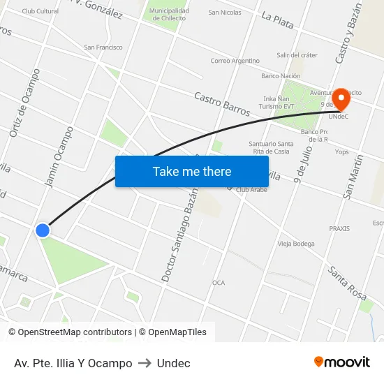 Av. Pte. Illia Y Ocampo to Undec map