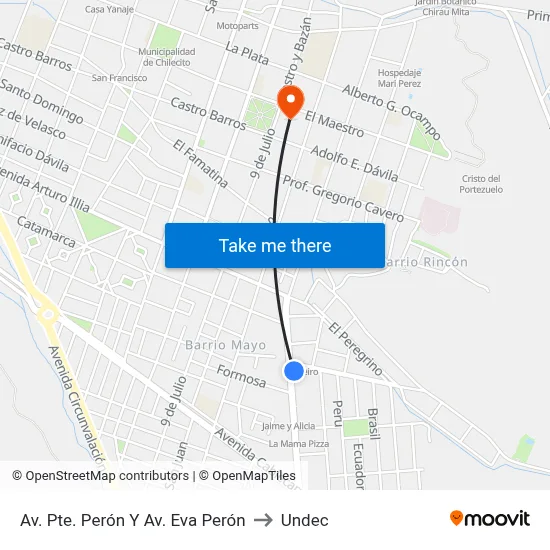 Av. Pte. Perón Y Av. Eva Perón to Undec map