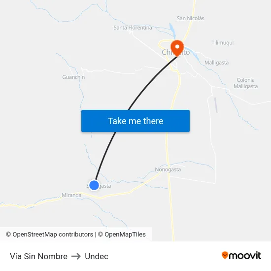 Vía Sin Nombre to Undec map