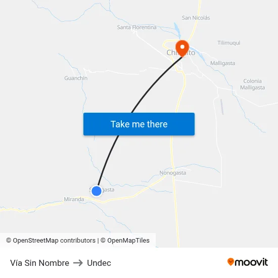 Vía Sin Nombre to Undec map