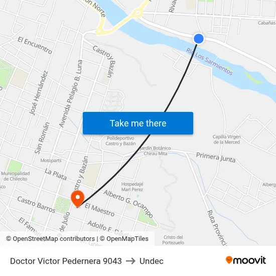 Doctor Victor Pedernera 9043 to Undec map