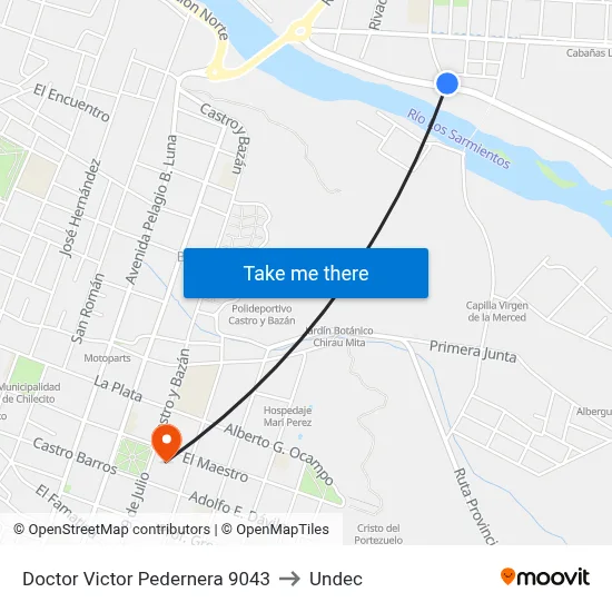 Doctor Victor Pedernera 9043 to Undec map