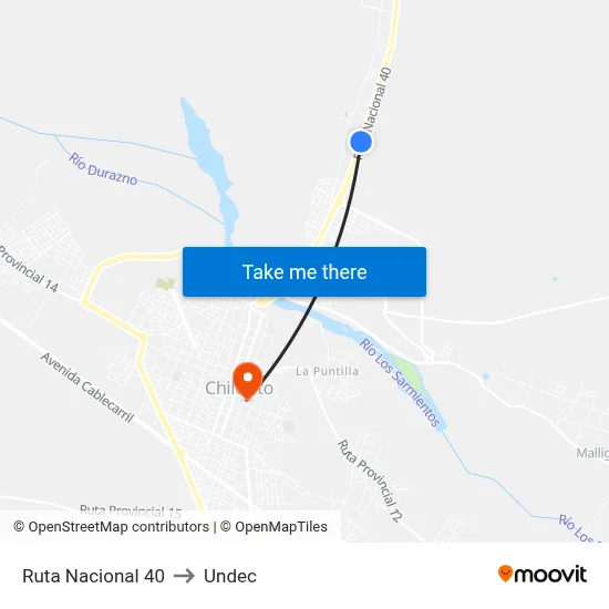 Ruta Nacional 40 to Undec map
