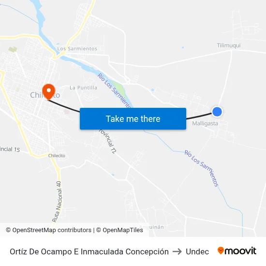 Ortíz De Ocampo E Inmaculada Concepción to Undec map