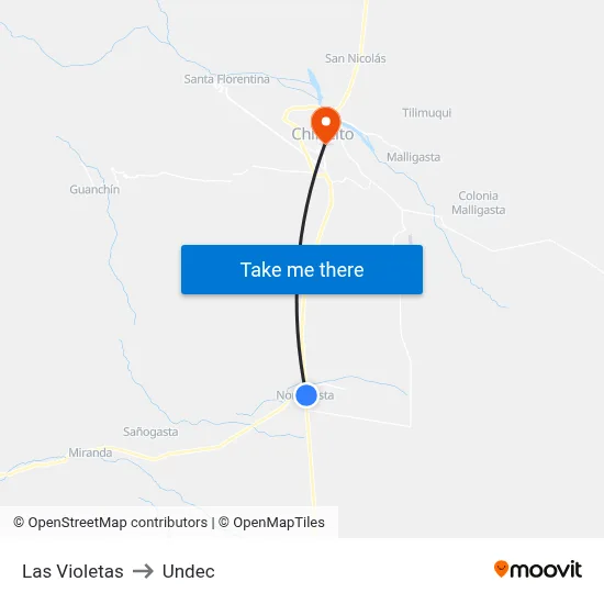Las Violetas to Undec map