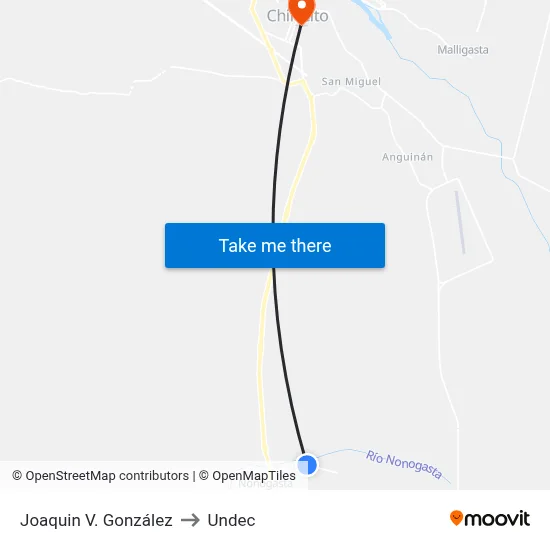 Joaquin V. González to Undec map