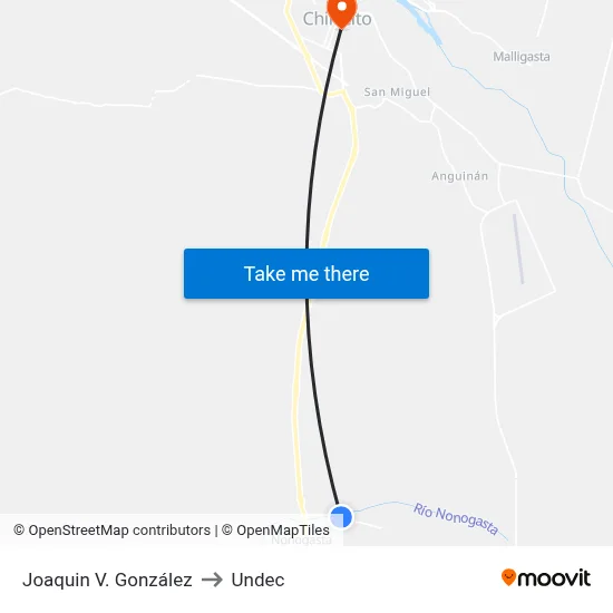 Joaquin V. González to Undec map