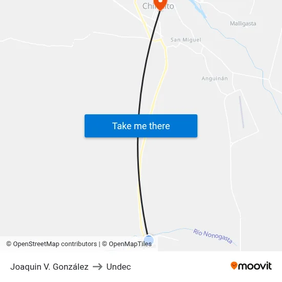Joaquin V. González to Undec map