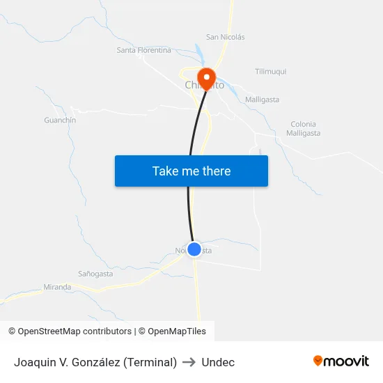 Joaquin V. González (Terminal) to Undec map