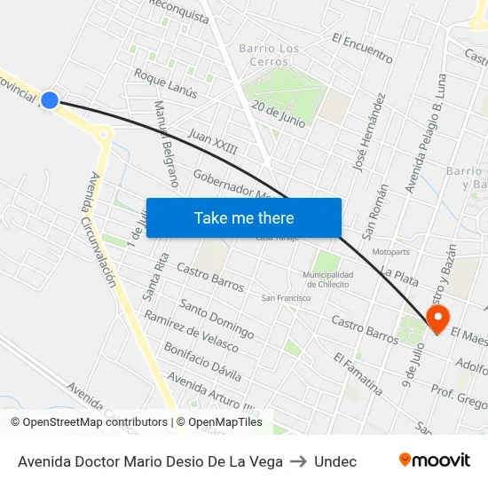 Avenida Doctor Mario Desio De La Vega to Undec map