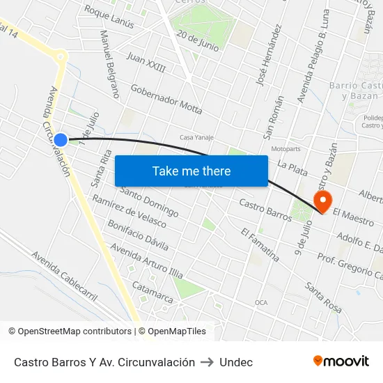 Castro Barros Y Av. Circunvalación to Undec map