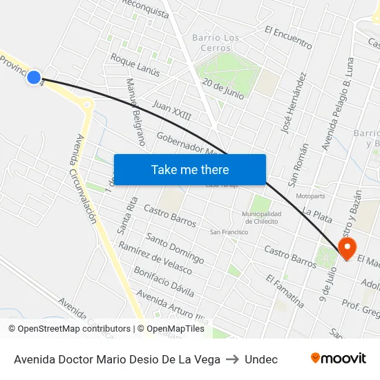 Avenida Doctor Mario Desio De La Vega to Undec map