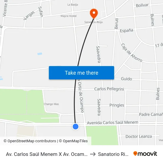 Av. Carlos Saúl Menem X Av. Ocampo to Sanatorio Rioja map