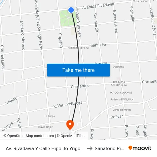 Av. Rivadavia Y Calle Hipólito Yrigoyen to Sanatorio Rioja map