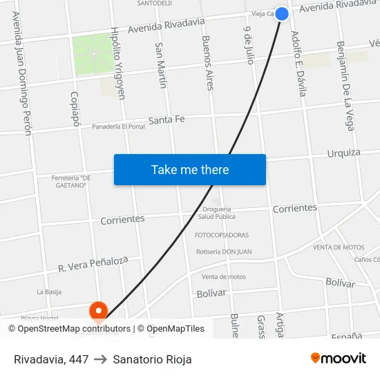 Rivadavia, 447 to Sanatorio Rioja map
