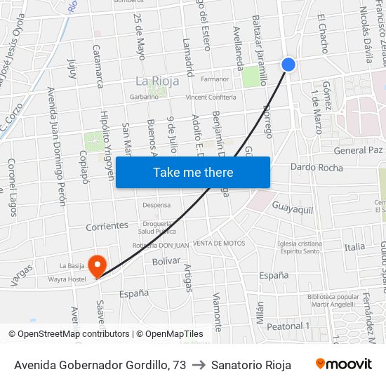 Avenida Gobernador Gordillo, 73 to Sanatorio Rioja map