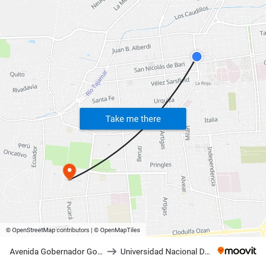 Avenida Gobernador Gordillo, 73 to Universidad Nacional De La Rioja map