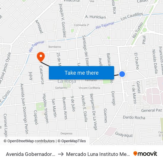 Avenida Gobernador Gordillo, 73 to Mercado Luna Instituto Medico Quirurgico map