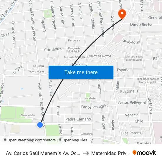 Av. Carlos Saúl Menem X Av. Ocampo to Maternidad Privada map
