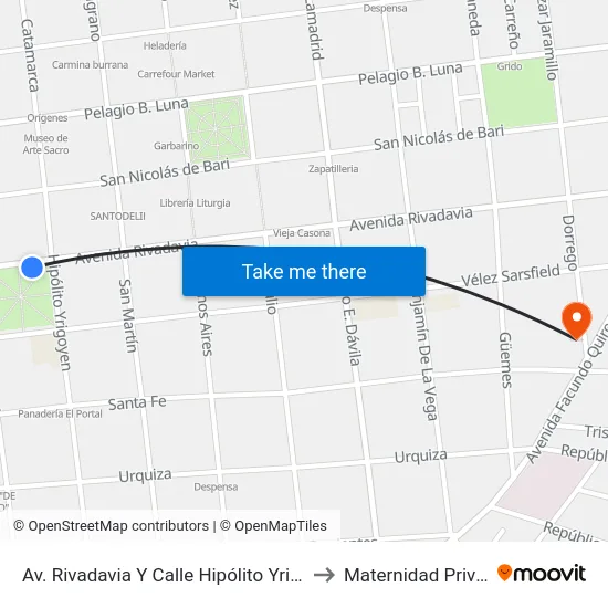 Av. Rivadavia Y Calle Hipólito Yrigoyen to Maternidad Privada map