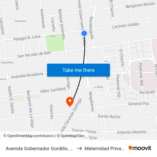 Avenida Gobernador Gordillo, 73 to Maternidad Privada map