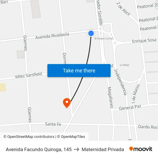 Avenida Facundo Quiroga, 145 to Maternidad Privada map