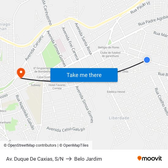 Av. Duque De Caxias, S/N to Belo Jardim map